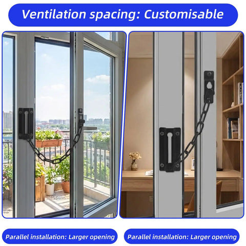 2 Pack Door Chain Lock 7.35 Inch Security Chain With 12 Screws Black for inside doors shown installed on two different door styles.