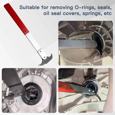 Oil Seal Removal Tool With Dual Hook for Quick Wheel Seal Twister in use, showing close-up details of hook and seal extraction.