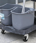 Cleaning cart with gray mop buckets on 2 Pack 1.5 Inch Silent Rubber Furniture Caster Wheels With Stem For Sofa Coffee Table Replacement Trolley Wheels Smooth Glide Mobility Floor Safe Easy Move For Carts And Small Tables