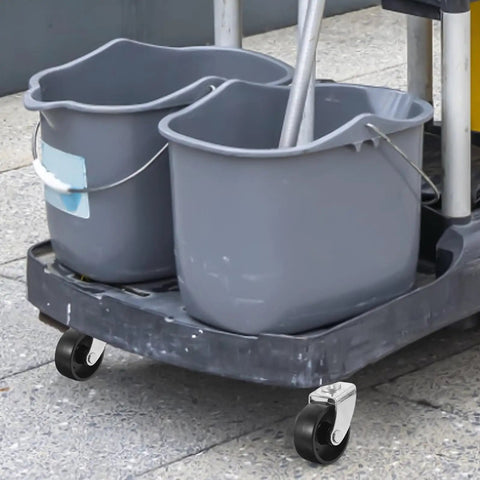 Cleaning cart with gray mop buckets on 2 Pack 1.5 Inch Silent Rubber Furniture Caster Wheels With Stem For Sofa Coffee Table Replacement Trolley Wheels Smooth Glide Mobility Floor Safe Easy Move For Carts And Small Tables