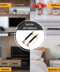 Five Inch Modern Black And Gold Aluminum Cabinet Pulls 12 Pack Knurled Diamond Pattern Drawer Hardware For Kitchen Cupboard Doors And Bathroom With Three Point Seven Five Inch Center To Center shown on various furniture.