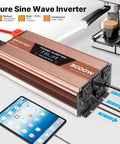 Dead Simple 3000 Watt Pure Sine Wave Inverter Converts 12V DC To 120V AC With Three Household Outlets Dual Type C And Type A Ports For RV And Off Grid Power, displayed with tablet.