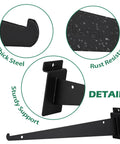 Close-up of a 12 Inch Slatwall Shelf Bracket Heavy Duty Lip for Garage and Retail Displays, thick steel, rust-resistant, black color.
