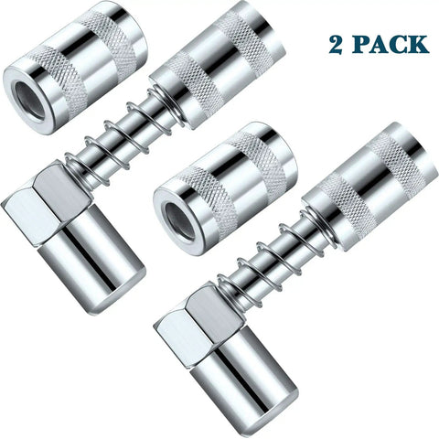 4 Piece 90 Degree Grease Gun Coupler Set With 3 Jaw Angle Fittings And Sleeves Spring Loaded Quick Connect Adapters
