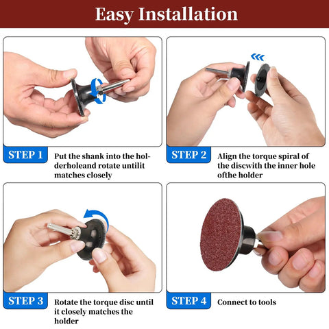 Installation steps for 2 Inch Quick Change Sanding Discs Kit For Die Grinder And Drill, 100 Pc Set with 1/4 Inch Shank