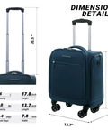 Underseat Carry On Luggage With Wheels Lightweight Softside Travel Bag 14.5 Inch Spinner Suitcase For Men And Women Airplane Friendly Underseat Bag Nautical Blue with dimensions