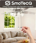 Sweet Copper Ceiling Fan Pull Chain Extender Set With Frosted Glass Bulb And Blade Charm Ornament Silver Tone For Easy Peasy Diy Installation total home upgrade showcasing a hand pulling the chain.