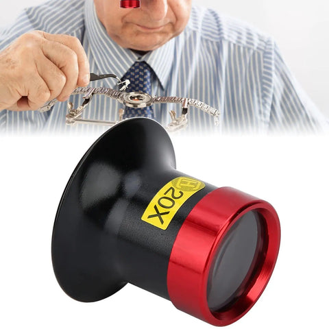 Detail of 20X HD Watch Loupe Magnifier For Fine Jewelry And Horology Work, showing aluminum alloy frame and durable lens in use