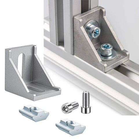 20 Piece 4040 Aluminum Extrusion Connector Kit With Corner Brackets Including 40 M8 T Slot Nuts 40 Washers And 1 Wrench For Industrial Aluminum Profile Assembly Projects Silver