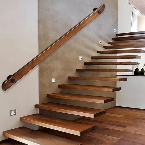 Built Tough Wall Mount Wood Handrail With Industrial Pipe Brackets For Indoor Staircases Hallways And Landings on modern staircase.