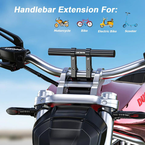 Long Bike Handlebar Extender 7.87 Inch Aluminum Alloy Extension With Dual Clamp Mount on motorcycle handlebar, fits 0.875 to 1.26 inch