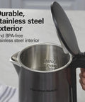 Digital Temperature Control Electric Tea Kettle 1.7L Fast Boil 1500W With 5 Presets Keep Warm BPA Free Double Wall Stainless Steel
