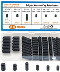 80 Piece Vacuum Cap Assortment Rubber Caps For Carbs And Manifolds Dropper Style in clear box, six size options visible