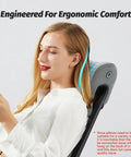 Woman using Ergonomic Memory Foam Neck Pillow For Office Chair Headrest And Car Seats Ultra Comfy Desk Pillow in grey