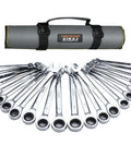 Ratcheting Wrench Set With 22 Pieces Built Tough In CR V Steel 72 Tooth Drive Long Open End Wrenches ANSI Certified with tool roll