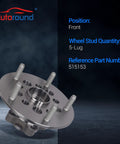Front view of Front Wheel Bearing And Hub Assembly For Ford Transit 2015 To 2019 5 Lug Front Left Or Right Direct Fit Replacement