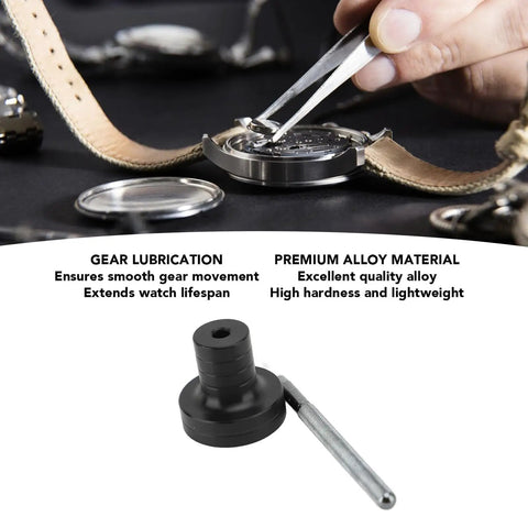 Automatic Watch Oiler Pen With Base For Precise Gear Lubrication Pro-Grade Watch Repair Tool displayed alongside watch components