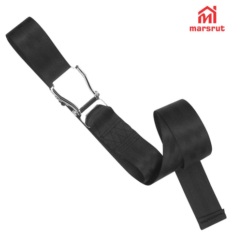 Universal Belt Squat Collar For Nordic Hamstring Curl On Bench, 5.6 ft black buckle strap for seat workouts and leg extension machines