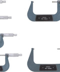6-Piece Outside Micrometer Set 0 To 150mm With Ratchet-Stop Thimble And Wooden Case for precise industrial measurements, multiple sizes shown