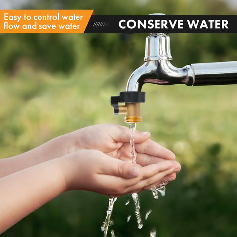 Child using Heavy Duty Brass Shut Off Valve Garden Hose Connector Set Of 2 For Three Quarter Inch Hoses Leak Proof