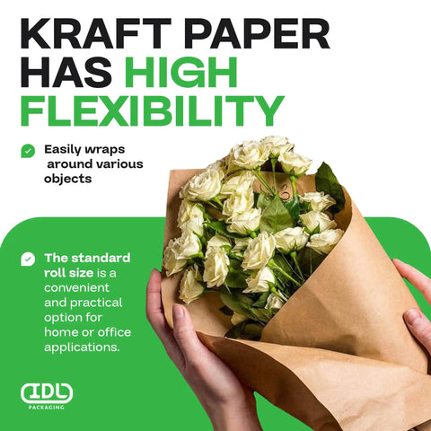 Hands wrapping flowers with Brown Kraft Paper Roll For Packing And Wrapping, 18 Inch Wide By 1200 Foot Long, Natural Uncoated Kraft Paper
