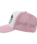 Side view of Pink Women's Breathable Sports Trucker Cap with Anti-Sweat Band and moisture-wicking mesh back for active lifestyles.