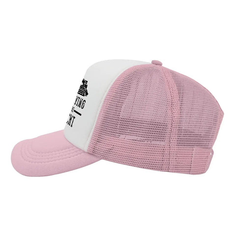 Side view of Pink Women's Breathable Sports Trucker Cap with Anti-Sweat Band and moisture-wicking mesh back for active lifestyles.