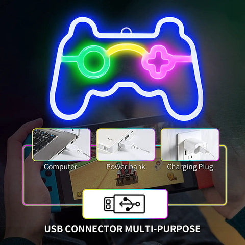 Gamepad Shaped Led Neon Sign For Wall Decor Dimmable 10 Brightness Levels Glow On Both Sides