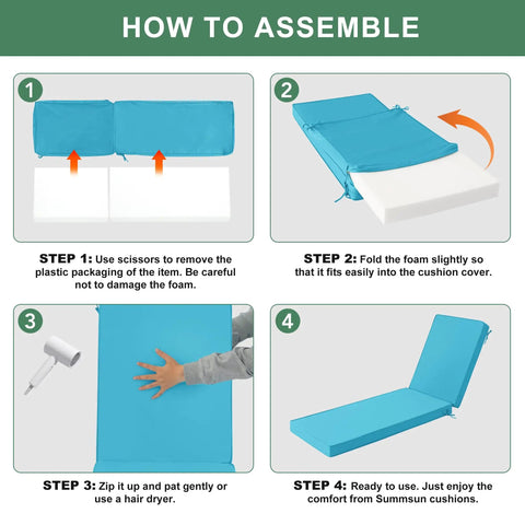 Assembly instructions for Chaise Lounge Cushions Outdoor Set Of 2 With Removable Covers Waterproof And Fade Resistant Sun Lounger Cushions
