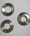 Self Aligning Spherical Washer Set For Bench Grinders With Five Eighth Inch Spindles, stainless steel washers on white background