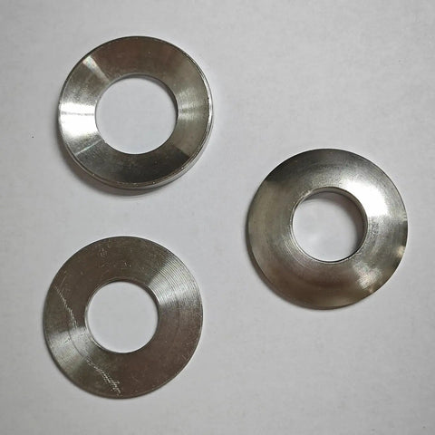 Self Aligning Spherical Washer Set For Bench Grinders With Five Eighth Inch Spindles, stainless steel washers on white background