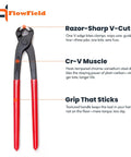 10 Inch Ear Clamp Pliers High Leverage Carpenter Pincer Nail Puller End Cutting PEX B Clamp Pliers, chrome-vanadium steel, red handles