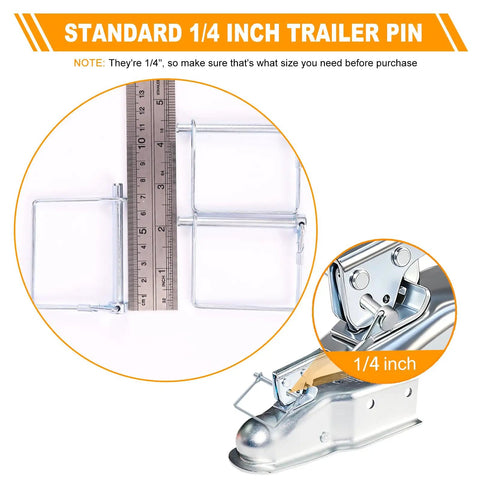 Built Tough Zinc Coated Quarter Inch Trailer Hitch Pin Set with ruler, showing 1/4 inch size for secure towing.