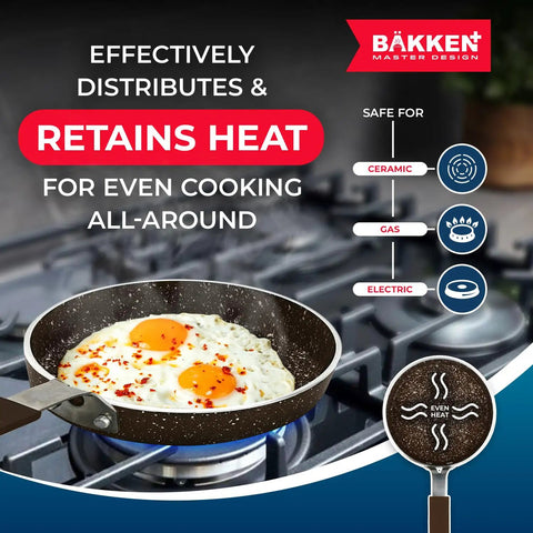 Mini Pan Set Two Piece Five Point Five Inch Nonstick Egg Pan With Spatula Cool Touch Handles used on gas stove with eggs