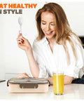 Woman with Workhorse Four Compartment Bento Box for Adults, 1000ml Capacity, Drop Proof Lunch Container, BPA Free in kitchen