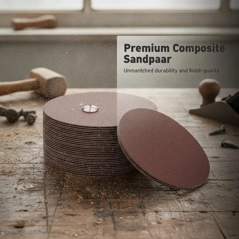 Grab This Heavy Duty Aluminum Oxide Sandpaper For Waterproof Projects Plus Coarse Grit Options in a stack on a wooden surface.