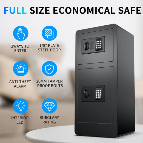 7.5 Cuft Large Fireproof Home Safe With Digital Keypad And Two Doors Hidden Compartment; anti-theft features highlighted