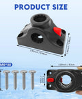 Universal trolling motor stabilizer bracket, black plastic with red quick-release lever; includes four M6x30 screws.
