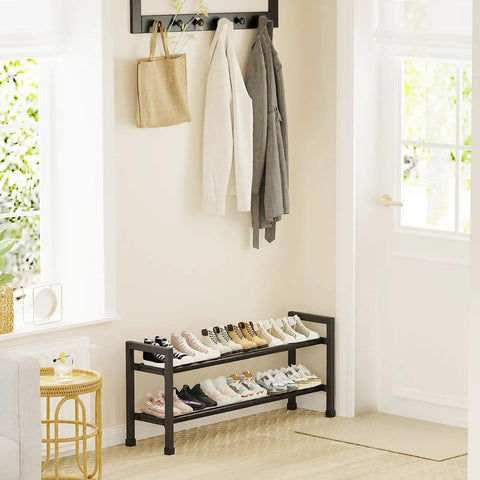 Expandable 2 Tier Shoe Rack Grows From 19 To 43.3 Inches For Closet Hallway Front Door Or Garage Tough Steel Space Saving Organizer