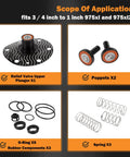 Components of 3/4 To 1 Inch Backflow Repair Kit For 975XL 975XL2 Replacement including relief valve, poppets, O-rings, and springs