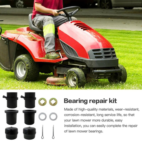 Front Wheel Bearing Rebuild Kit For Zero Turn Mowers RZT50 RZT54 RZT42 Replacement Set With All In One Bearings And Seals Includes 73604228B 7140162 7410990B Variants Easy Install For Durable Performance installed on a red riding mower