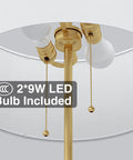 Inside view of Two Light Floor Lamp With White Fabric Shade, showing 9W bulbs and pull chains under fabric shade