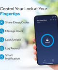 Mobile app interface for Keyless Smart Lock With WiFi Bridge Fingerprint Entry And Codes App Remote Control Auto Unlock Backlit Keypad.