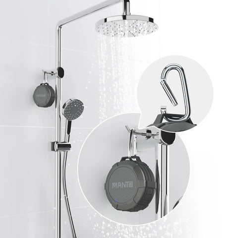 Bluetooth Speaker IPX5 Waterproof Portable Shower Speaker With 12 Hour Battery And Micro SD Playback hanging in shower