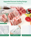 Precut Vacuum Sealer Bags 8x12 Inches 100 Count BPA-Free Heavy-Duty Commercial Grade for Sous Vide Storage with sealed food.