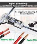 Wire Splice Connectors For 18-22 AWG Wires With T Tap Style 3 Way 1 Pin Solderless Low Voltage Connectors shown unused
