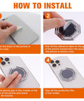 Installation steps for Slick Grip Zinc Alloy Cell Phone Ring Holder With Smooth 360 Rotation Double Fold Finger Kickstand.