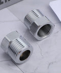 Two chrome-plated 1/2 G male to 3/8 compression female pipe fittings for faucet supply lines