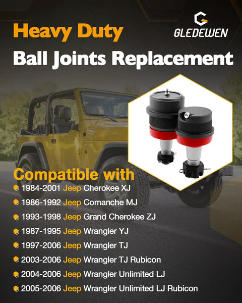 4 Piece Ball Joint Kit For 1984 To 2006 Jeep Cherokee XJ MJ Grand Cherokee ZJ Wrangler YJ TJ LJ Rubicon And Unlimited Models Trail Ready Front Suspension Upgrade With Heavy Duty Durable Ball Joints, two ball joints