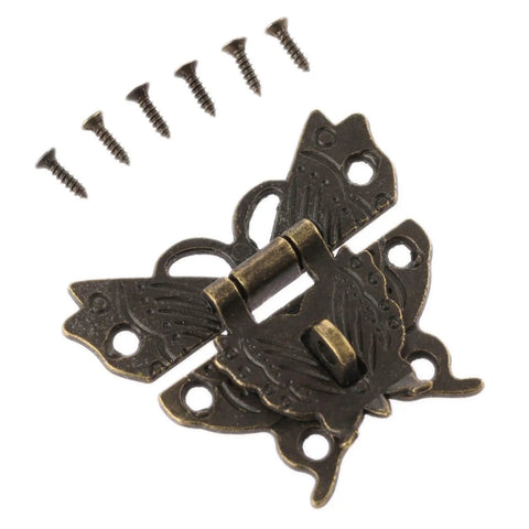 Old School Antique Butterfly Box Hasp Lock With Screws 50x43mm Vintage Jewelry Box Latch Iron Construction